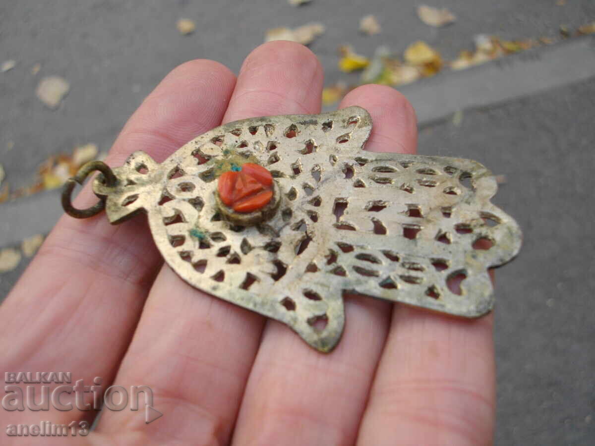 Auction STAR PENDANT NECKLACE HAND OF FATIMA WITH CORAL Auction STAR PENDANT NECKLACE HAND OF FATIMA WITH CORAL