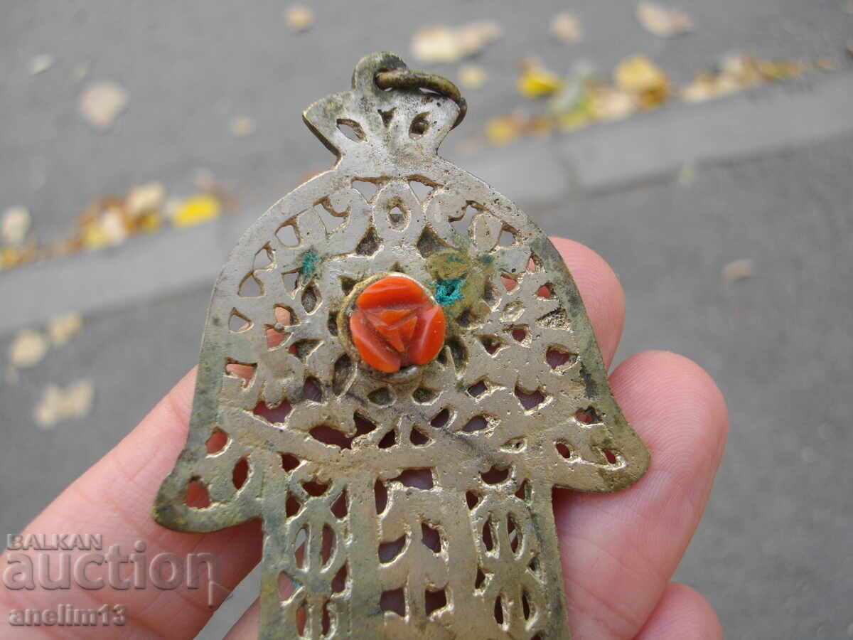 STAR PENDANT NECKLACE HAND OF FATIMA WITH CORAL - 5 STAR PENDANT NECKLACE HAND OF FATIMA WITH CORAL - 5