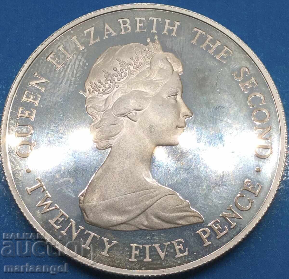 Auction  25 Pence 1978 Guernsey 27.95g Royal Visit 38mm PROOF Silver