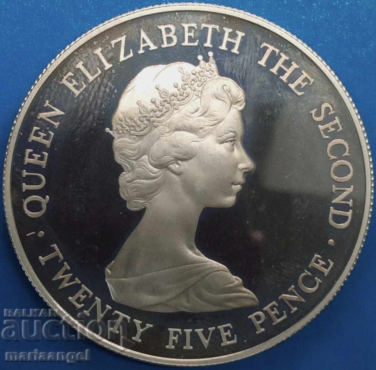 25 Pence 1978 Guernsey 27.95g Royal Visit 38mm PROOF Silver - 7