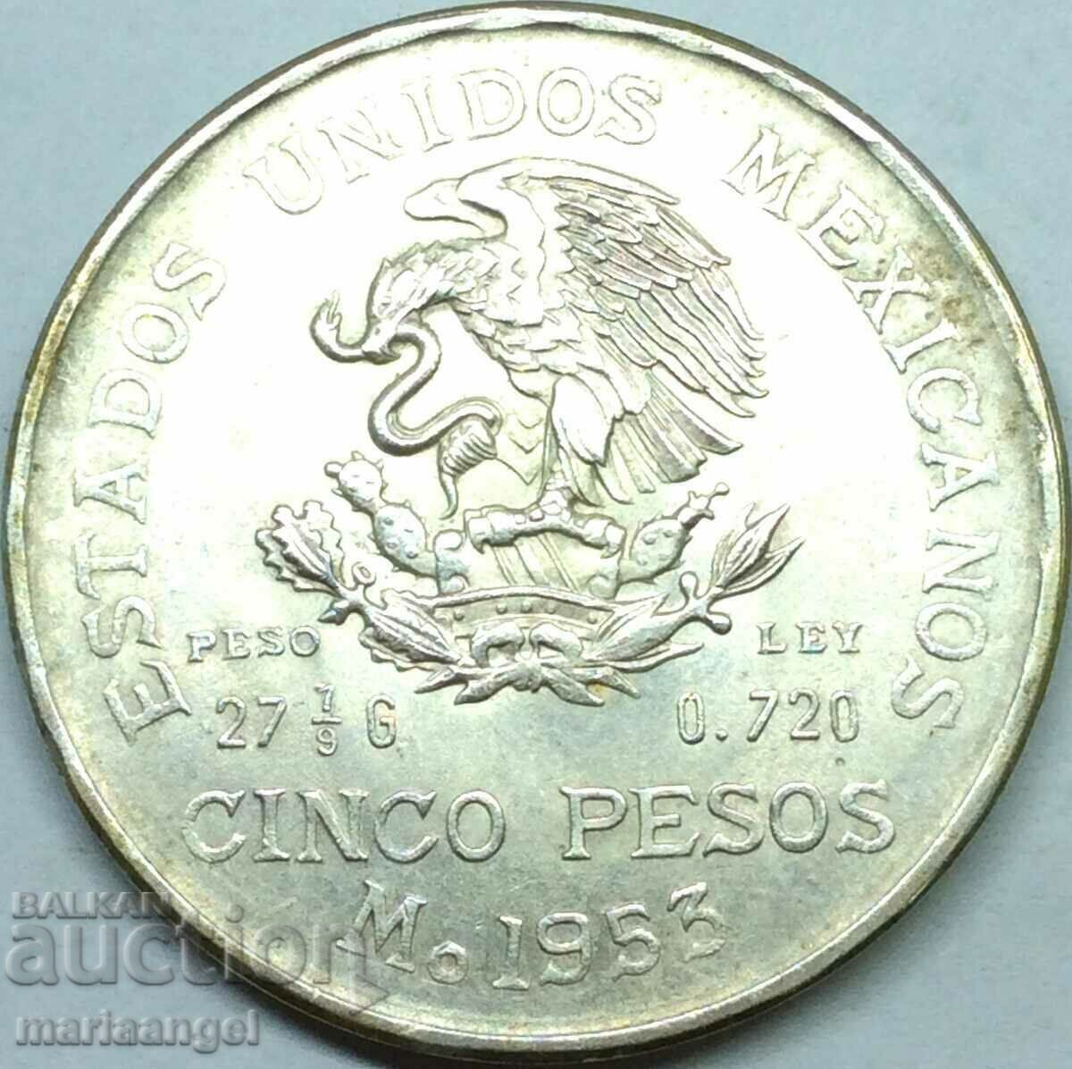 Mexic 5 pesos 1953 27,72g argint - 6
