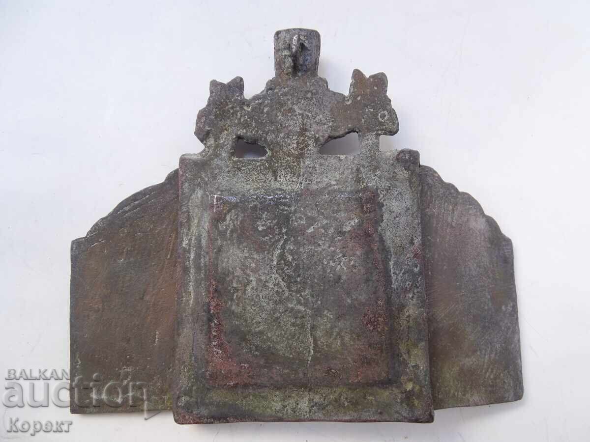 Old bronze triptych, pocket icon, Holy Mother of God with price 145.00 BGN | € 74.14