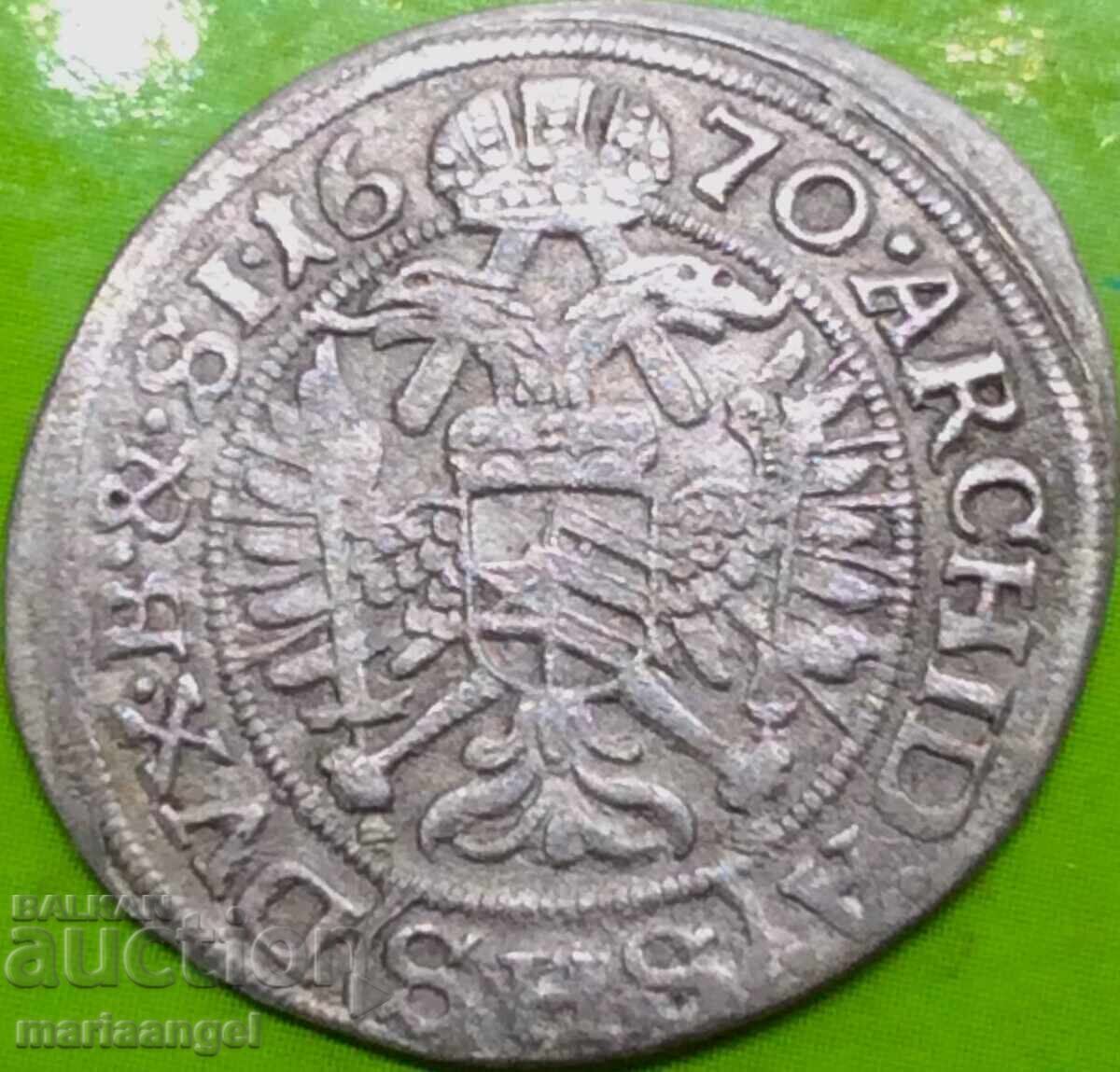 Доставка на Силезия 3 кройцера 1670 Леополд Вроцлав Австрия сребро Доставка на Силезия 3 кройцера 1670 Леополд Вроцлав Австрия сребро