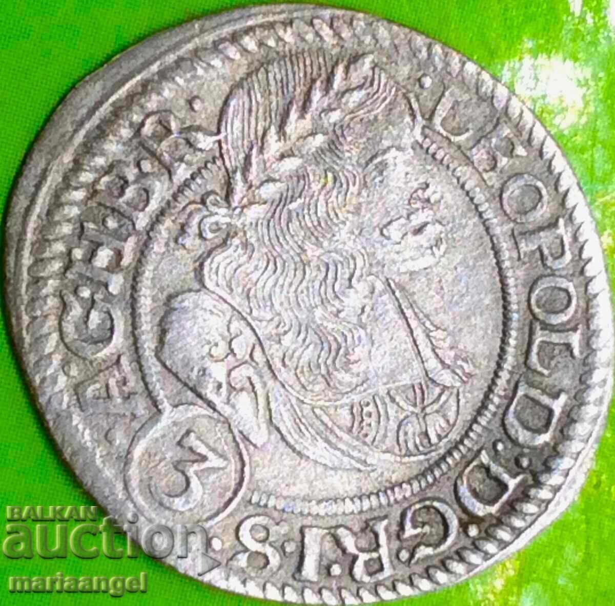 Силезия 3 кройцера 1670 Леополд Вроцлав Австрия сребро Силезия 3 кройцера 1670 Леополд Вроцлав Австрия сребро