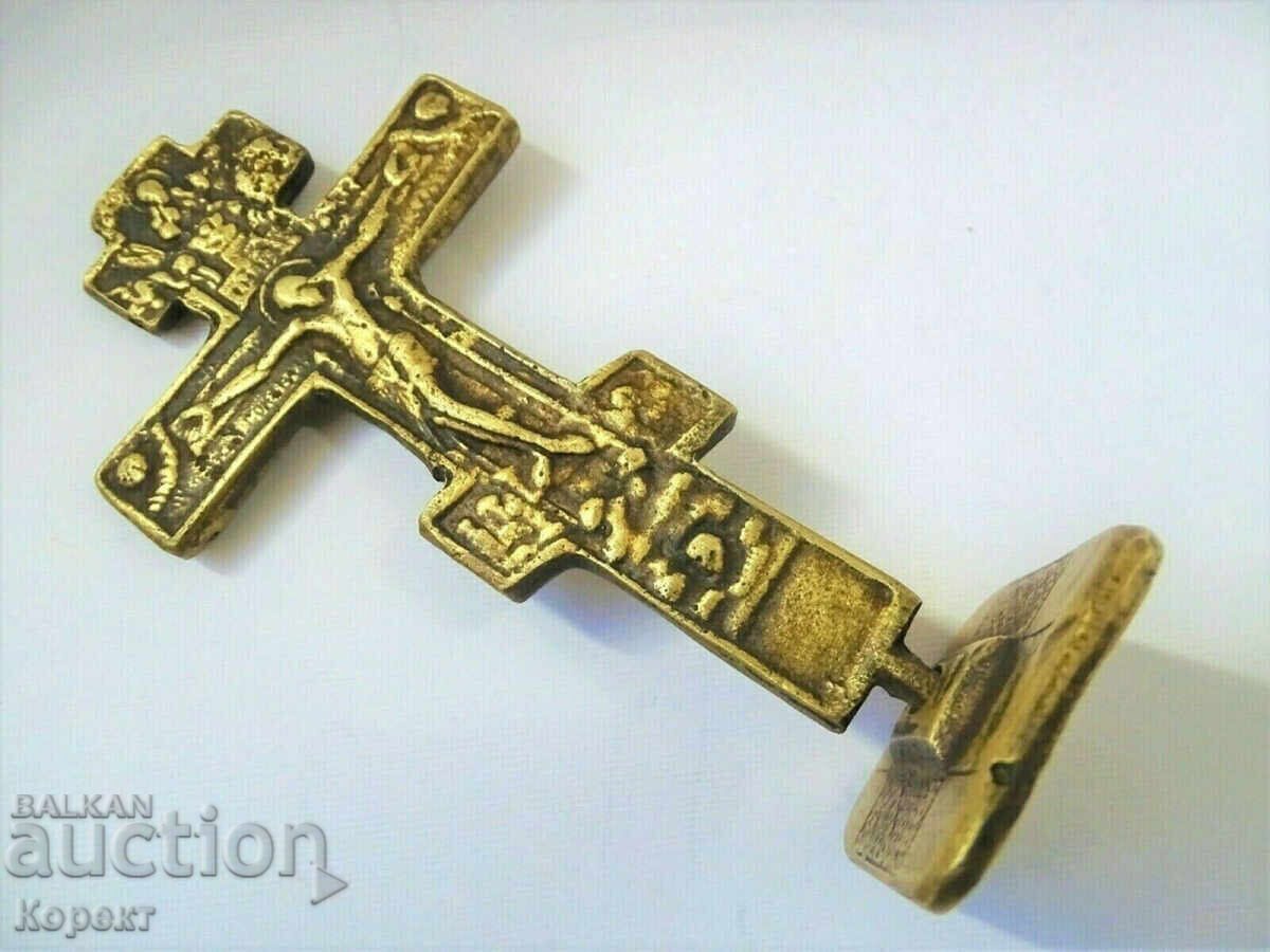 Delivery of Old bronze ritual seal for prosphora, cross, crucifix 2