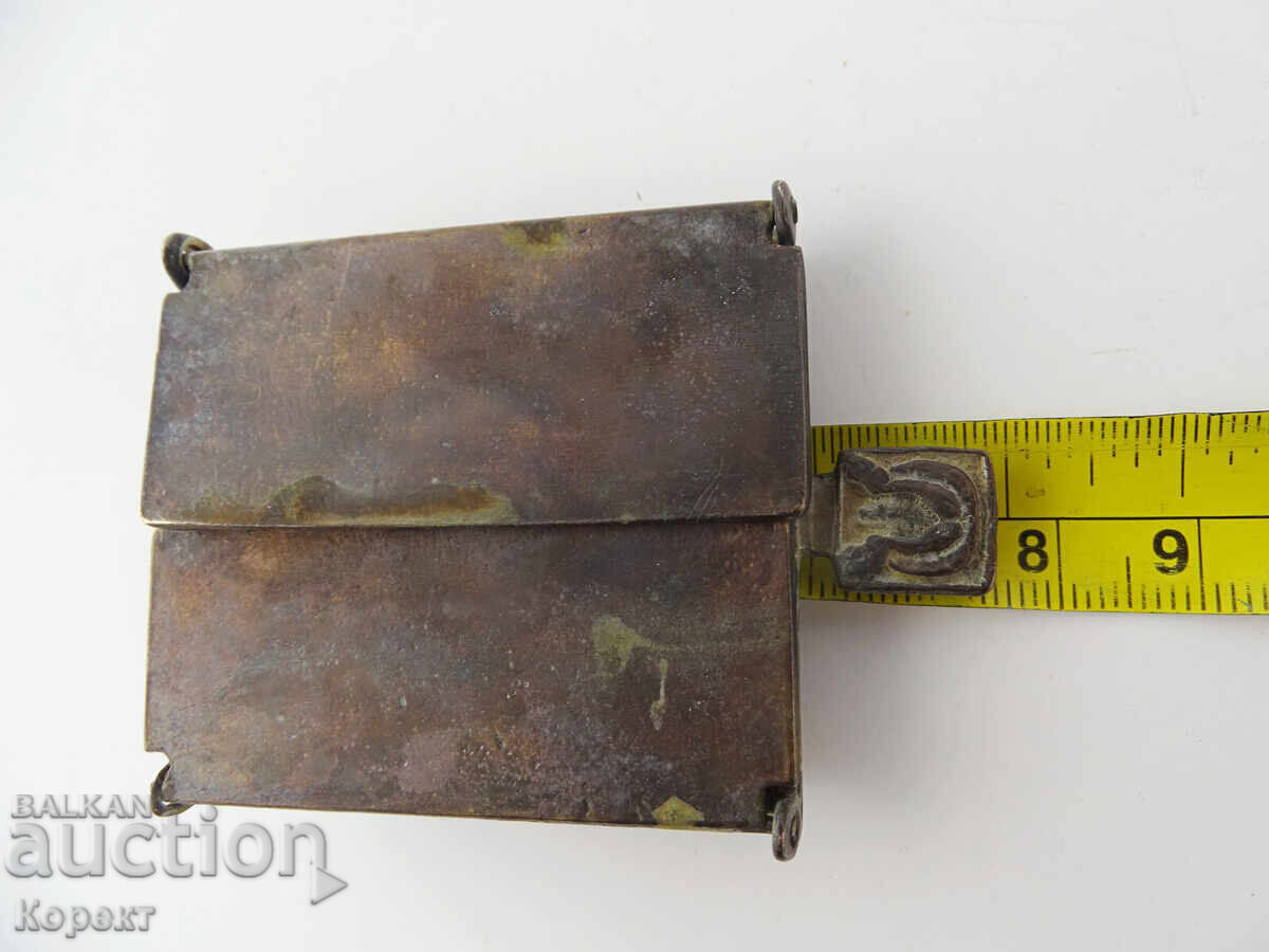 Vechi triptic ortodox din bronz, icoană Sf. Gheorghe - 6