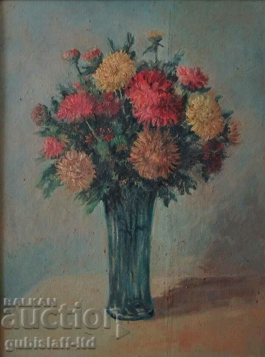 Painting, vase of flowers, 1960s. with price 140.00 BGN | € 71.58