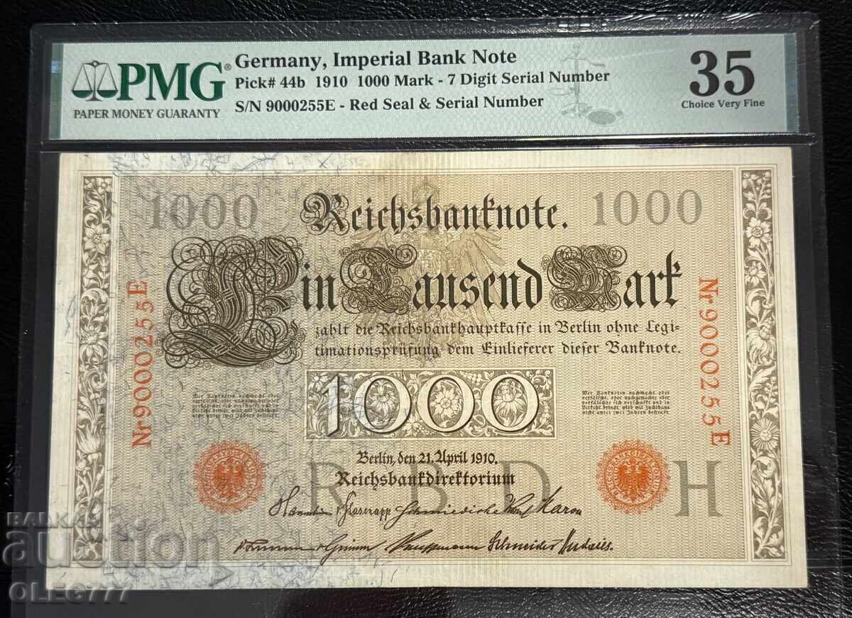 1000 Mark Germany Imperial Bank 1910 PMG 35 (Red seal & Number)