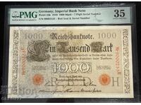 1000 Mark Germany Imperial Bank 1910 PMG 35 (Red seal & Number)
