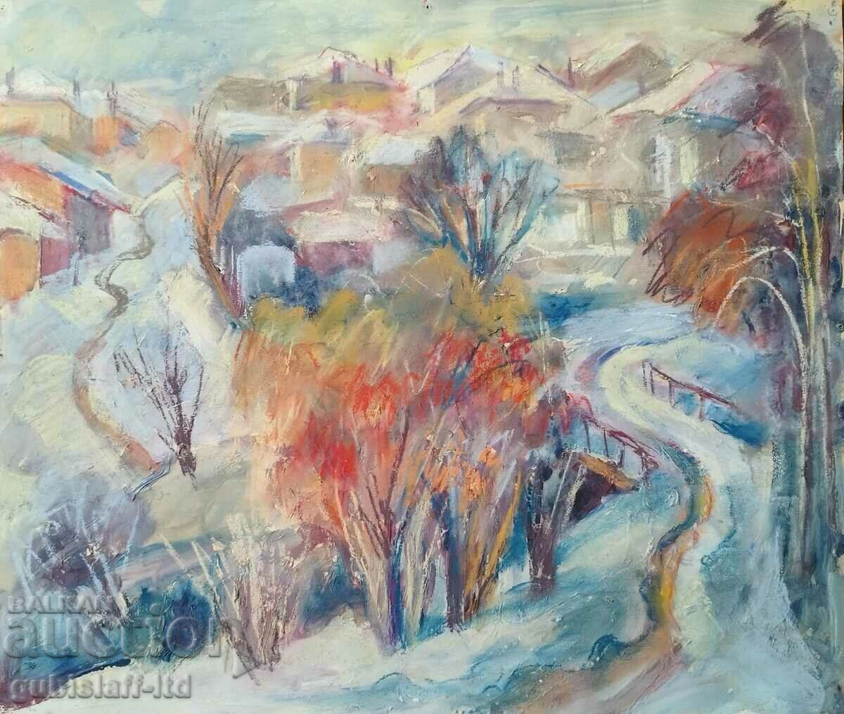 Pictură, peisaj, case, anii 1980.