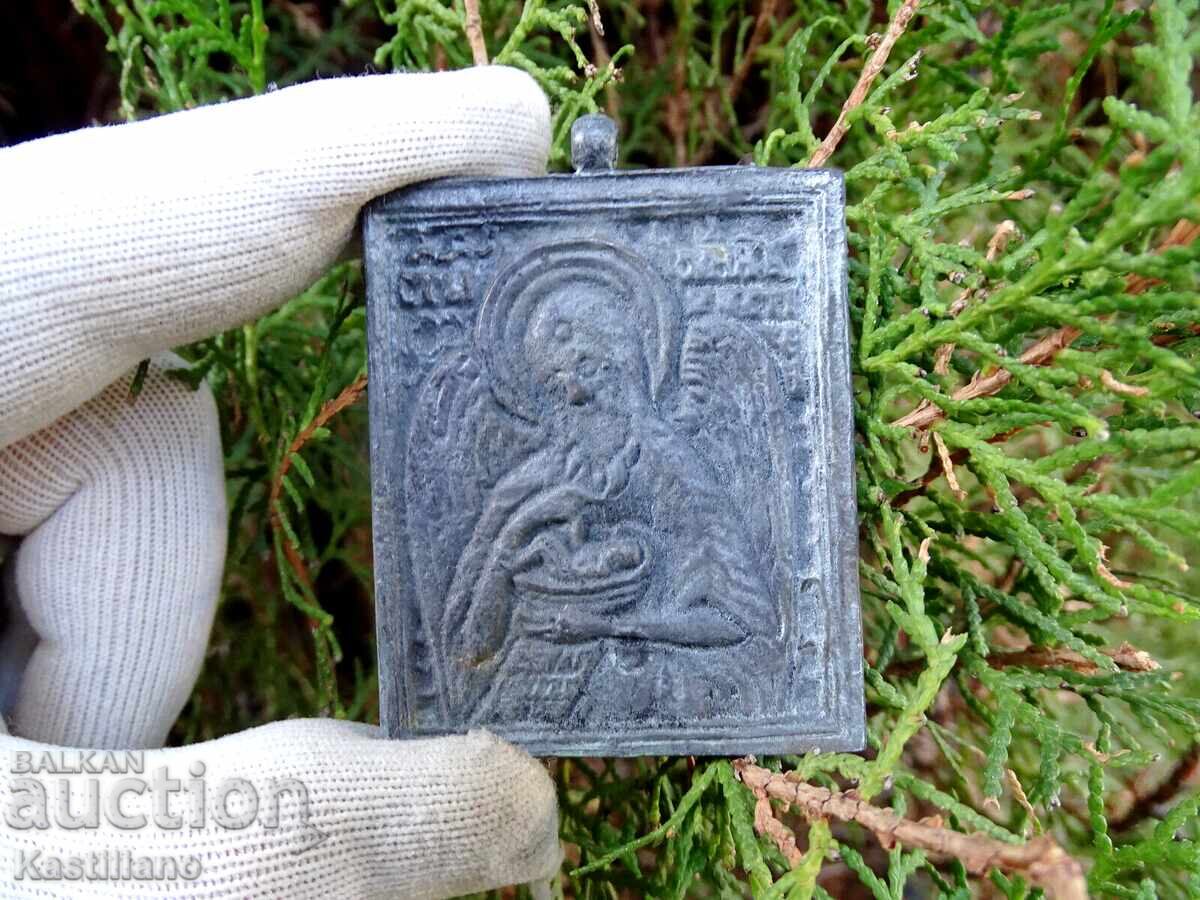 Old bronze Orthodox icon of St. John the Baptist