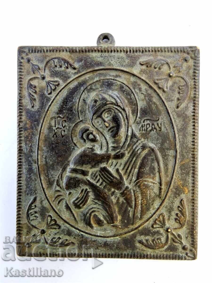Delivery of Old bronze Orthodox icon of the Holy Theotokos