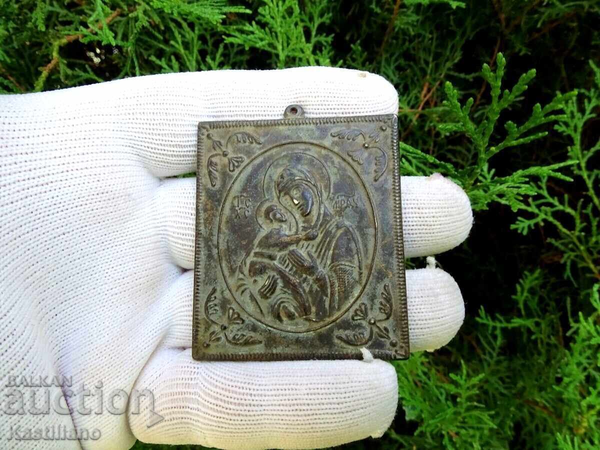 Old bronze Orthodox icon of the Holy Theotokos - 7
