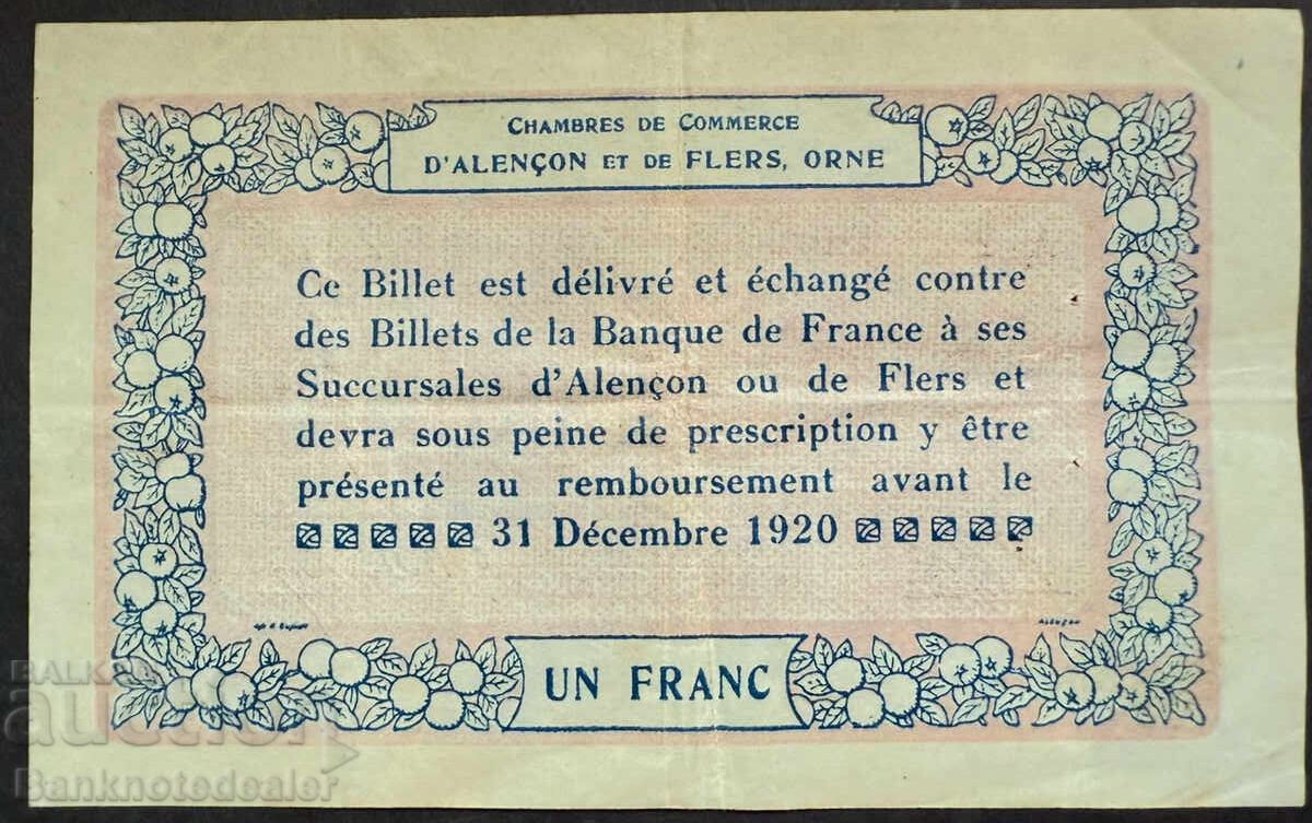 Γαλλία 1 φράγκο 1915 Chambre de D Alencon Et De Flers Orne με τιμή 45.00 BGN | € 23.01