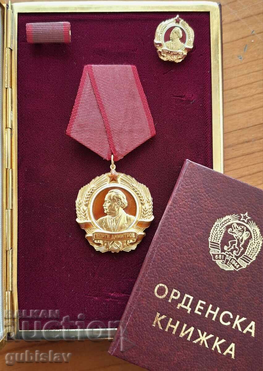 Ordinul de aur "G. Dimitrov", carnet de ordin + miniatură