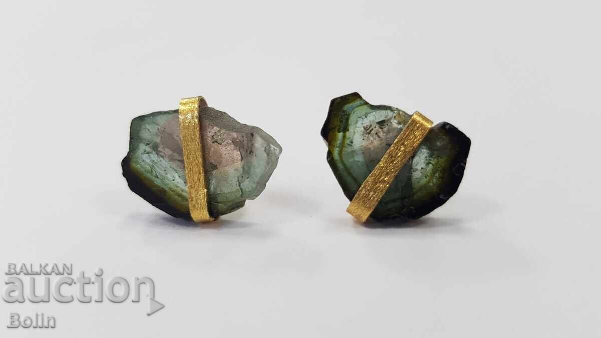 Елегантни дамски златни обеци с кристал,камък 18 карата ахат