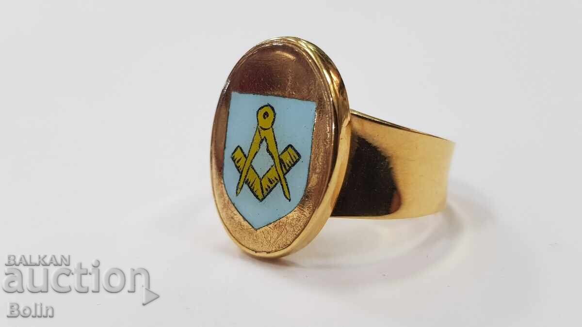 Παράδοση Σπάνιο χρυσό ανδρικό μασονικό δαχτυλίδι με σμάλτο - 9 καράτια Παράδοση Σπάνιο χρυσό ανδρικό μασονικό δαχτυλίδι με σμάλτο - 9 καράτια