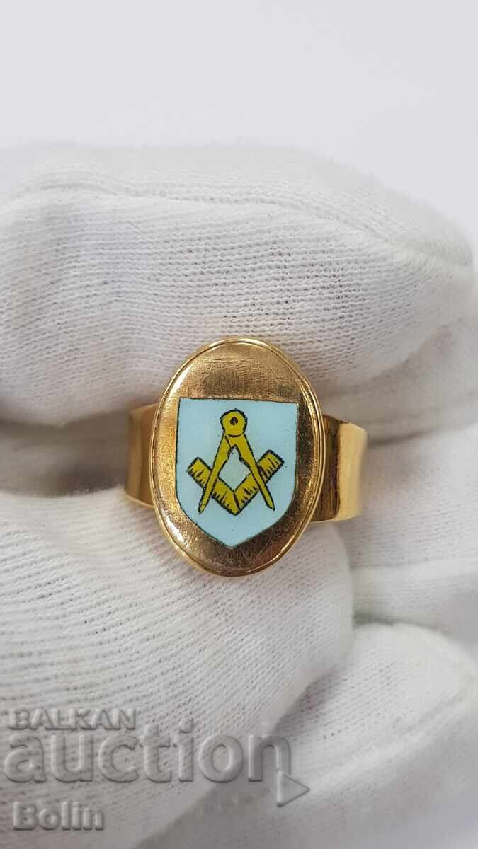 Σπάνιο χρυσό ανδρικό μασονικό δαχτυλίδι με σμάλτο - 9 καράτια - 6 Σπάνιο χρυσό ανδρικό μασονικό δαχτυλίδι με σμάλτο - 9 καράτια - 6