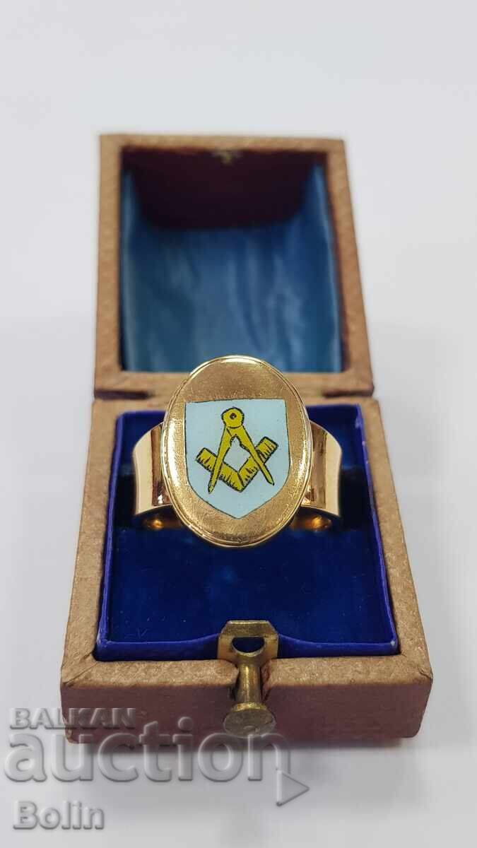 Σπάνιο χρυσό ανδρικό μασονικό δαχτυλίδι με σμάλτο - 9 καράτια Σπάνιο χρυσό ανδρικό μασονικό δαχτυλίδι με σμάλτο - 9 καράτια