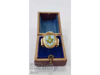 Rar inel masculin masonic din aur cu email - 9 carate