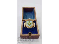 Rar inel masculin masonic din aur cu email - 9 carate