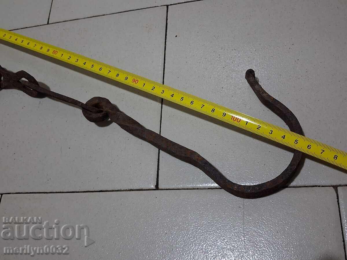 Old Wrought Iron Hearth Chain Wrought Iron Hook Chain - 5 Old Wrought Iron Hearth Chain Wrought Iron Hook Chain - 5