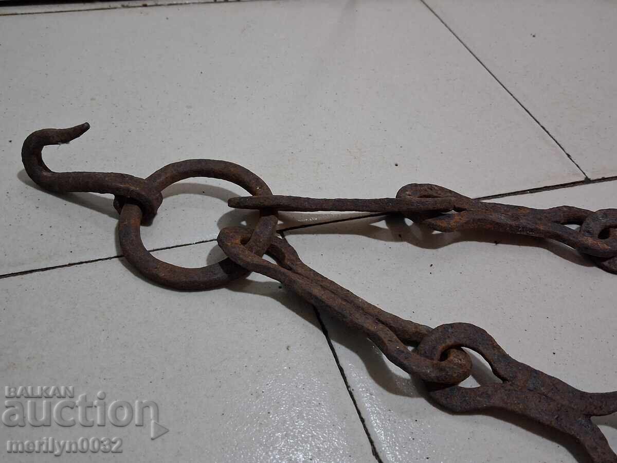 Old Wrought Iron Hearth Chain Wrought Iron Hook Chain - 6 Old Wrought Iron Hearth Chain Wrought Iron Hook Chain - 6