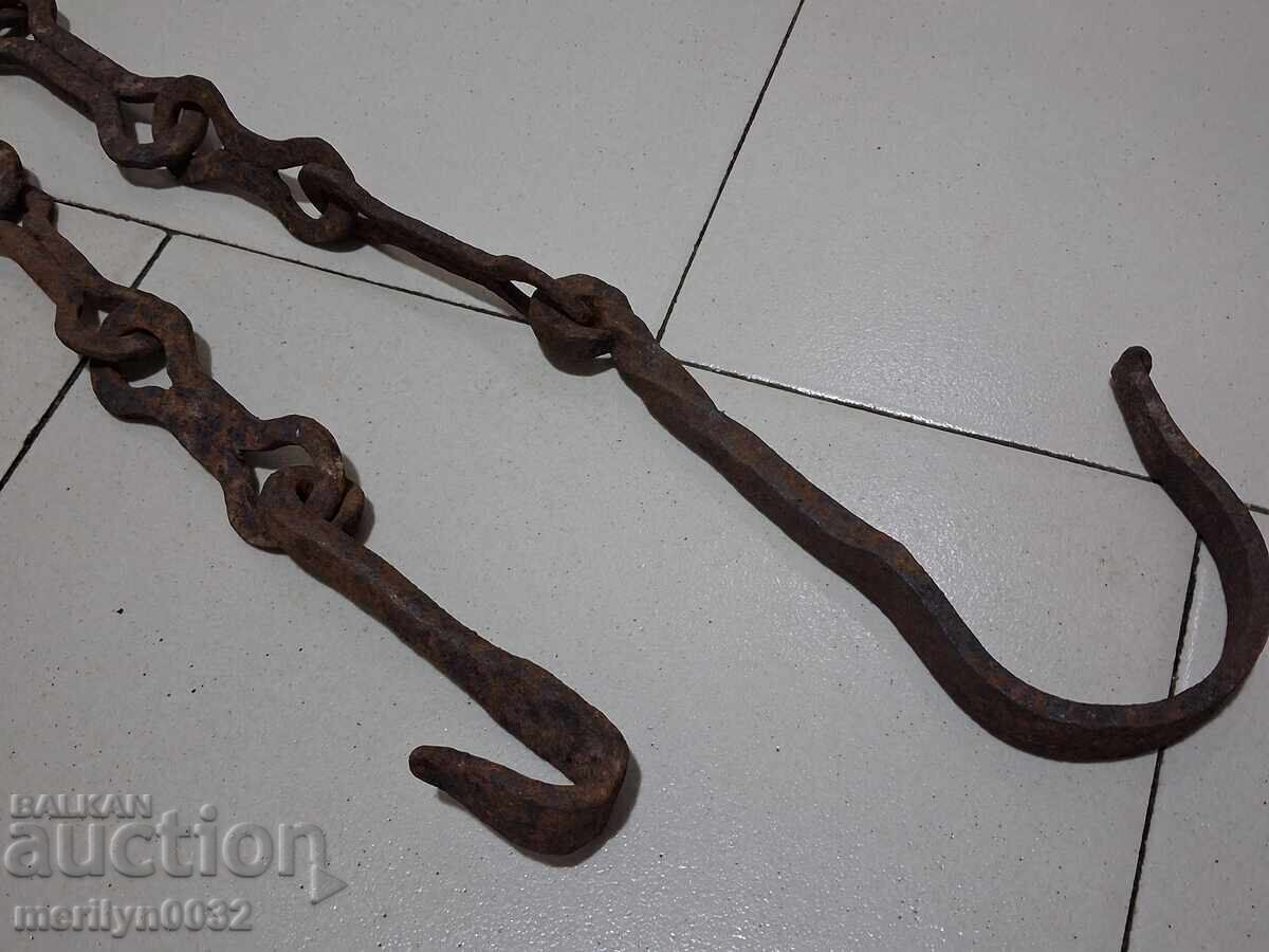Old Wrought Iron Hearth Chain Wrought Iron Hook Chain - 7 Old Wrought Iron Hearth Chain Wrought Iron Hook Chain - 7