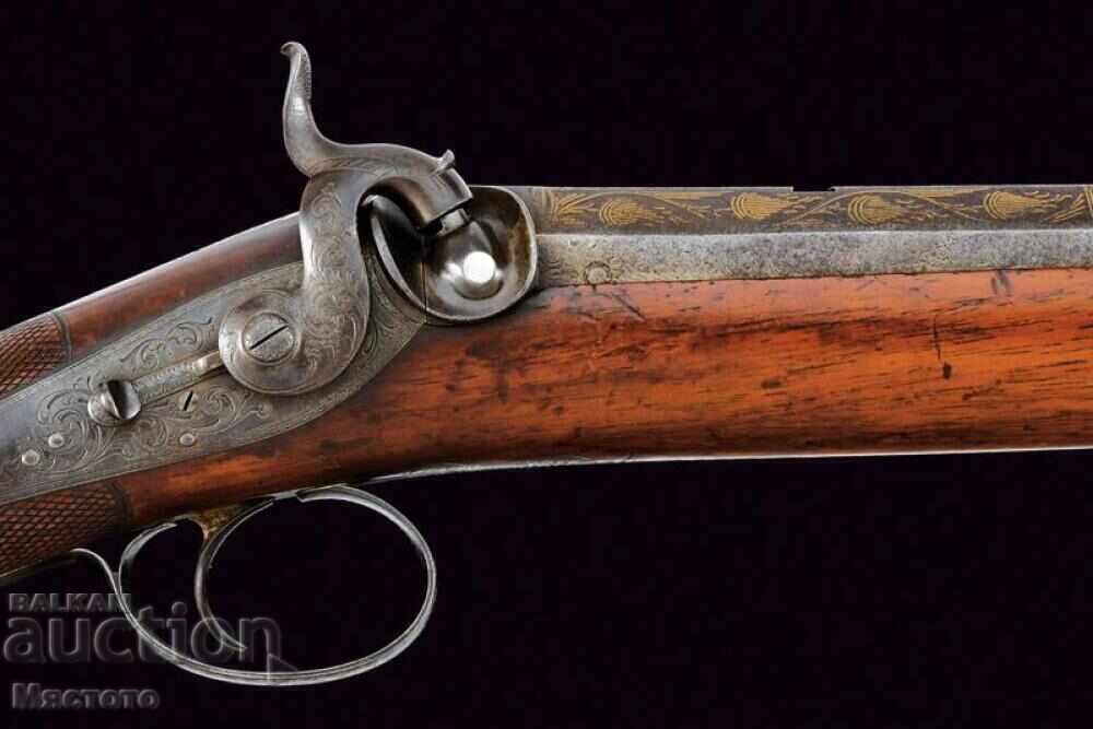 Damascus barrel, gold inlays 22k, capsule rifle with price 3500.00 BGN | € 1789.52