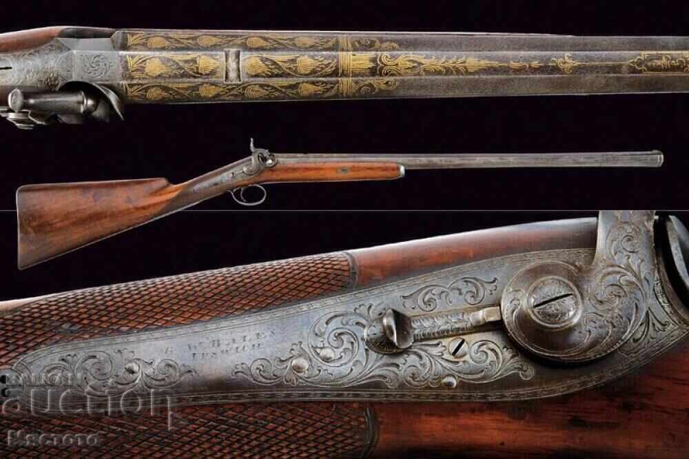 Damascus barrel, gold inlays 22k, capsule rifle
