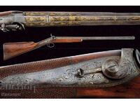 Damascus barrel, gold inlays 22k, capsule rifle