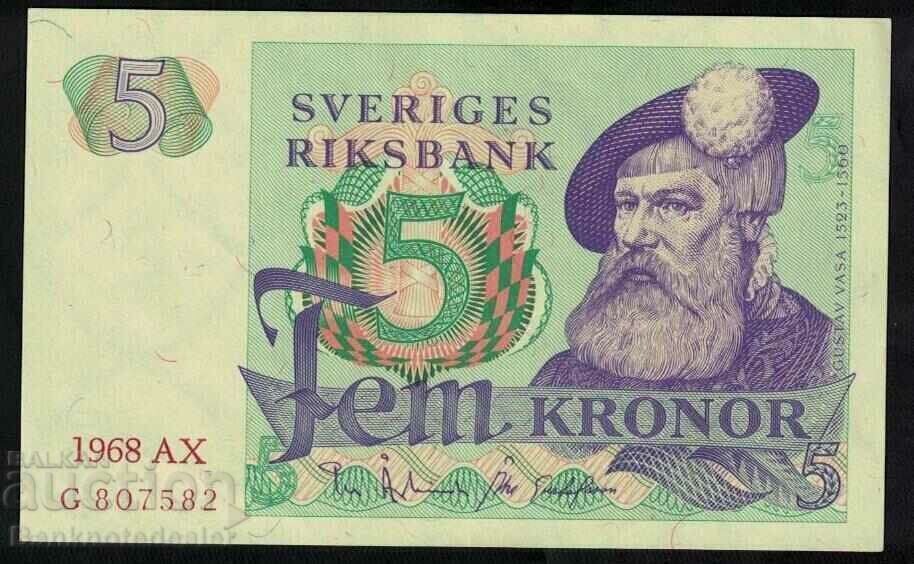 Sweden 5 Kronor 1968 Pick 51a Ref 7582 Uncirculated