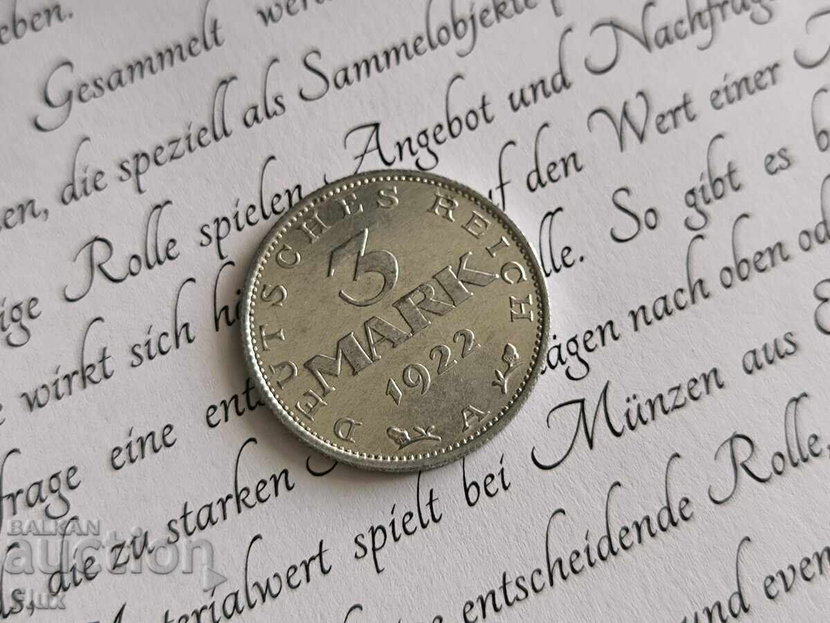 Reich Coin - 3 Marks | 1922; Series A