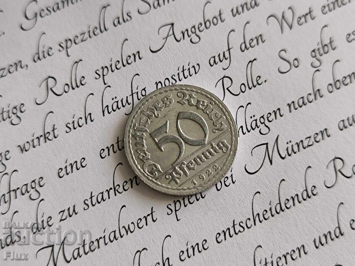 Monedă Reich - Germania - 50 pfennig | 1922; seria G Monedă Reich - Germania - 50 pfennig | 1922; seria G