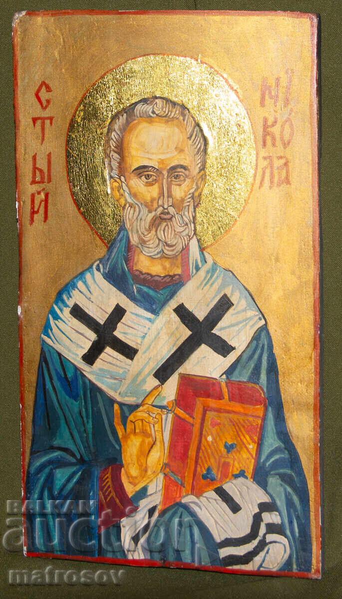 Icoană pictată manual, cu vopsele tempera, Sfântul Nicolae Făcătorul de Minuni Icoană pictată manual, cu vopsele tempera, Sfântul Nicolae Făcătorul de Minuni