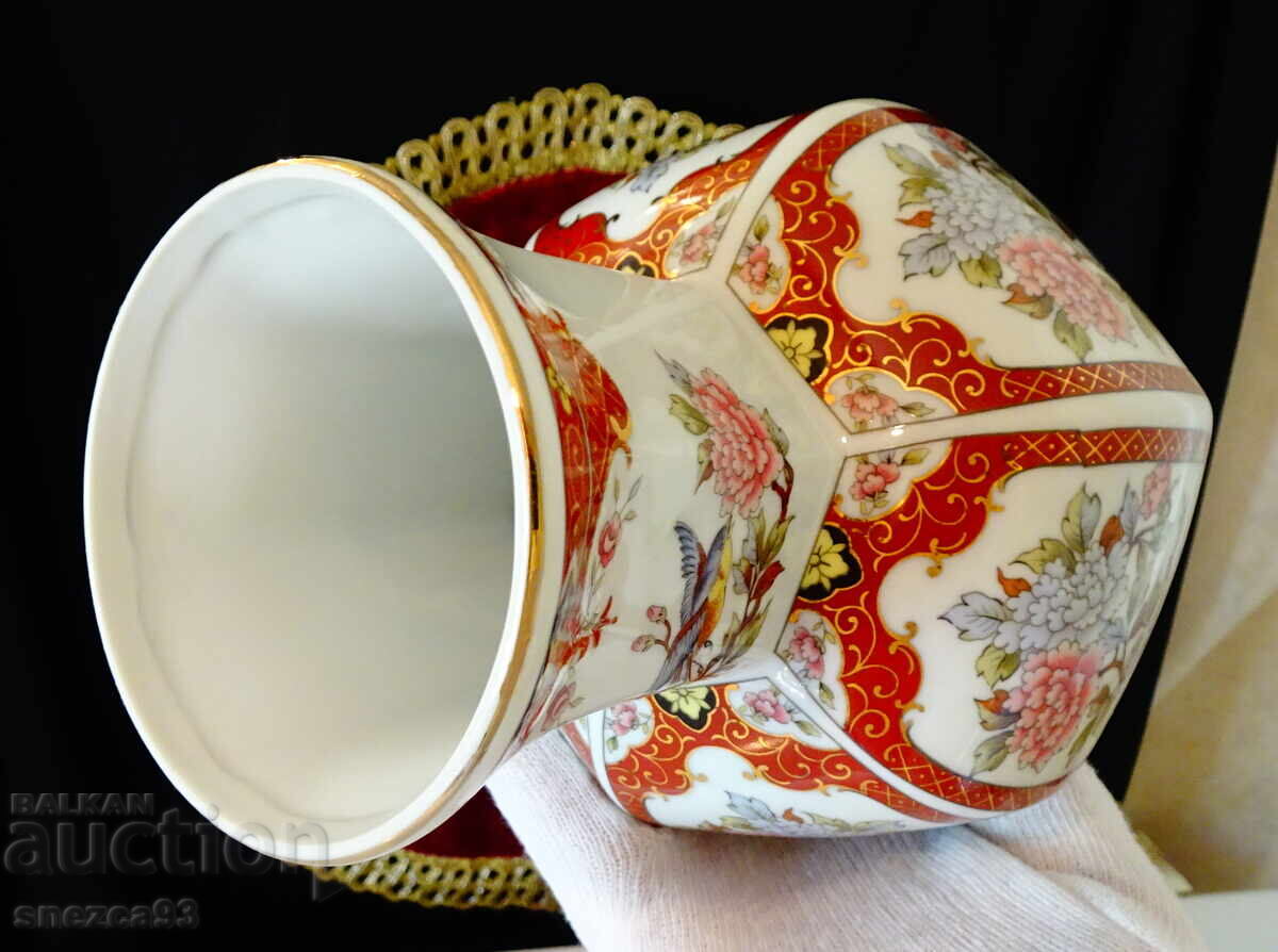 Japanese porcelain vase Eiwa Kinsei, gold, birds, flowers - 6