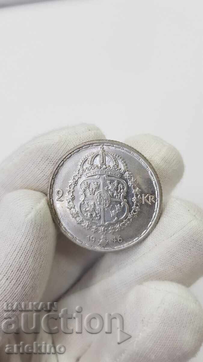 Top ποιότητα ασημένιου νομίσματος 2 κορώνες Σουηδία 1946 με τιμή 68.00 BGN | € 34.77 Top ποιότητα ασημένιου νομίσματος 2 κορώνες Σουηδία 1946 με τιμή 68.00 BGN | € 34.77