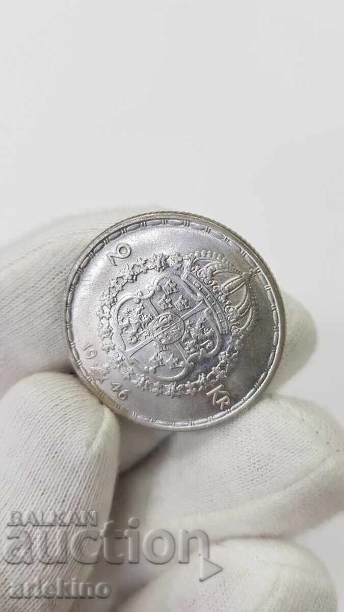 Licitație Calitate superioară monedă de argint 2 coroane Suedia 1946 Licitație Calitate superioară monedă de argint 2 coroane Suedia 1946