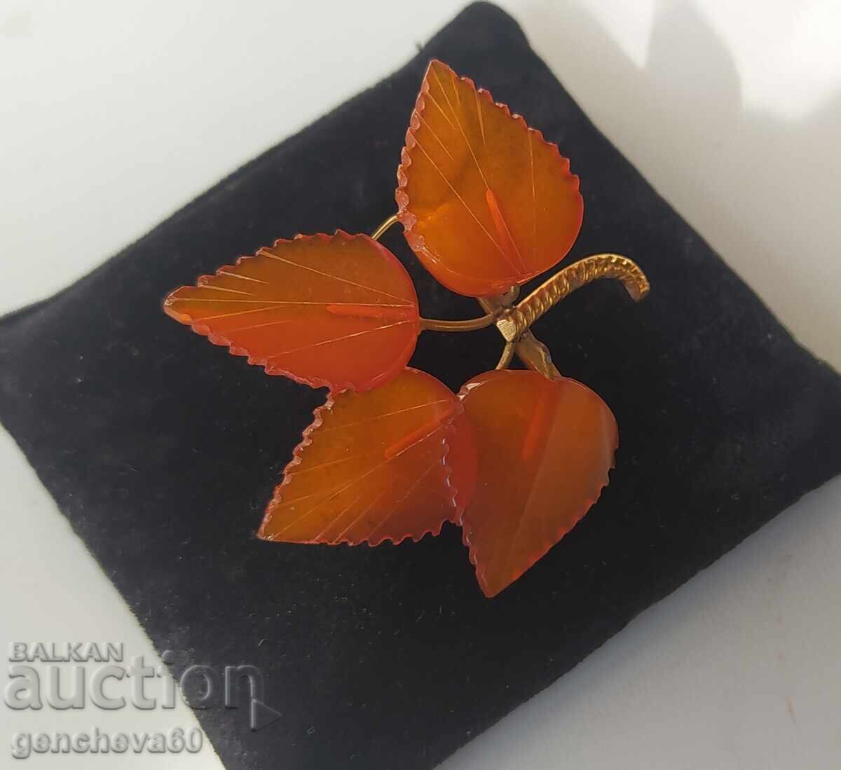 Vintage amber brooch from the 80s. USSR/Kaliningrad