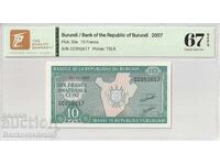 Burundi 10 Franci 2007 Pick 33e Superb Gem UNC 67 EPQ