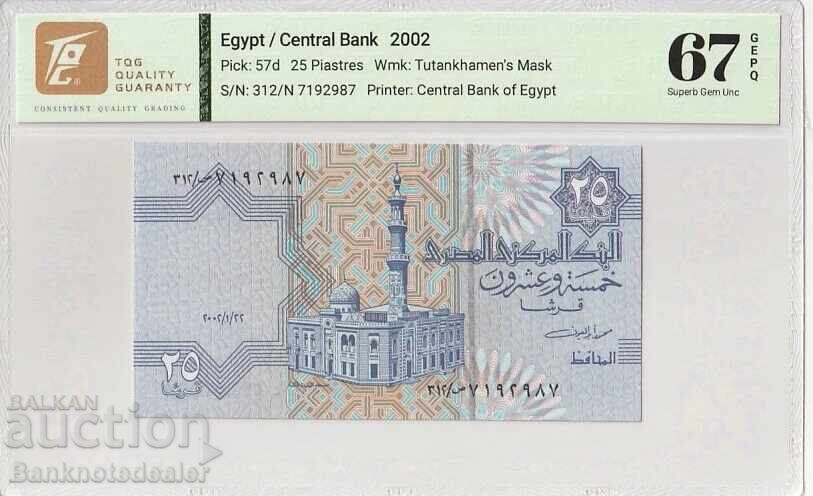 Egypt 25 Piastres 2002 Pick 57d Superb Gem Uncirculated 67 Exceptional Paper Quality 2 Egypt 25 Piastres 2002 Pick 57d Superb Gem Uncirculated 67 Exceptional Paper Quality 2
