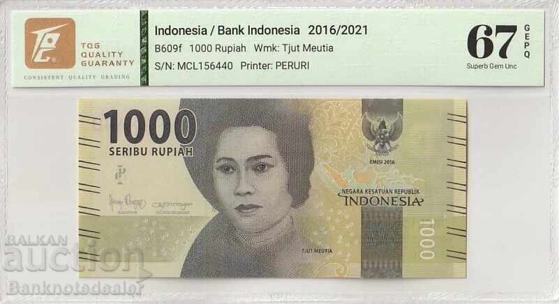 Indonesia 1000 Rupiah 2016 Pick B609f Superb Uncirculated 67 Exceptional Paper Quality