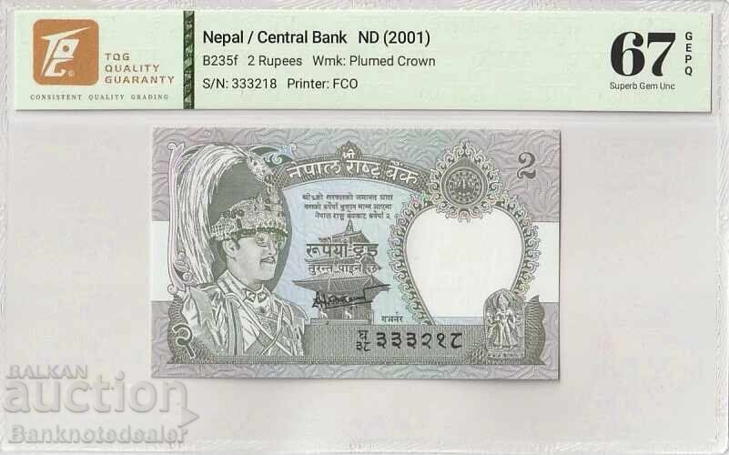 Nepal 2 Rupees 2001 Pick B235f Superb Gem UNC  67 EPQ