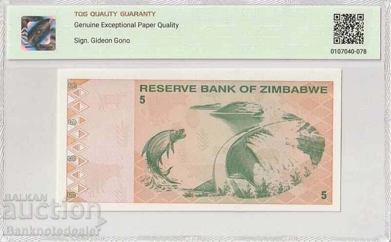 Zimbabwe 5 Dollars 2009 Pick 93 Gem Uncirculated 66 EPQ with price 55.00 BGN | € 28.12