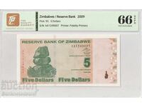 Zimbabwe 5 Dolari 2009 Pick 93 Gem UNC 66 EPQ
