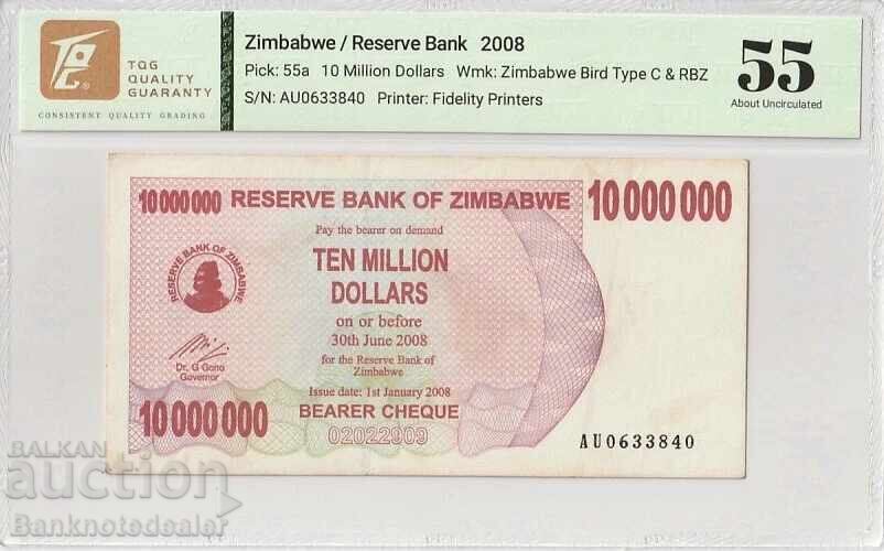 Ζιμπάμπουε 10 Εκατομμύρια Δολάρια 2008 Pick 55a UNC 55