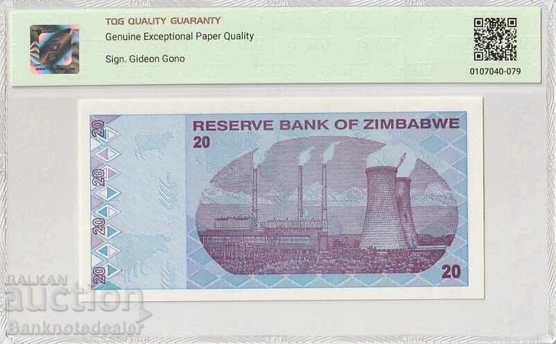 Zimbabwe 20 Dollars 2009 Pick 95 Gem Uncirculated 66 EPQ with price 55.00 BGN | € 28.12