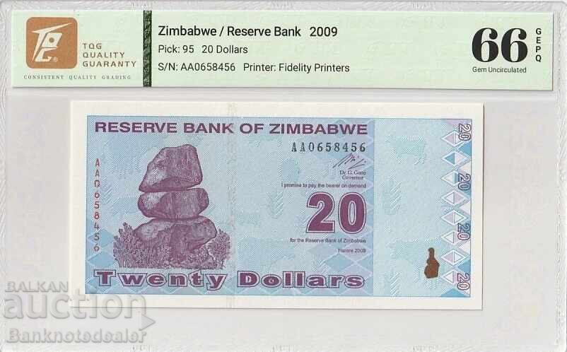 Zimbabwe 20 Dollars 2009 Pick 95 Gem Uncirculated 66 EPQ