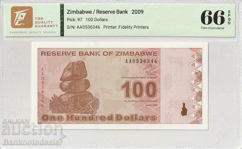 Zimbabwe 100 Dollars 2009 Pick 97  Gem Unc 66 EPQ