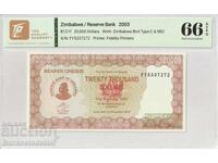 Zimbabwe 20000 Dollars 2003 Pick B121f 66 EPQ Gem UNC